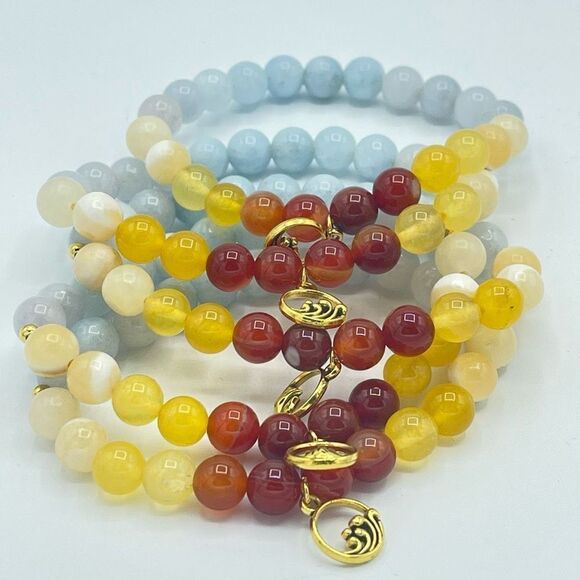 Mountain wave carnelian yellow agate honey calcite aquamarine beaded stretch bra - Picture 13 of 13
